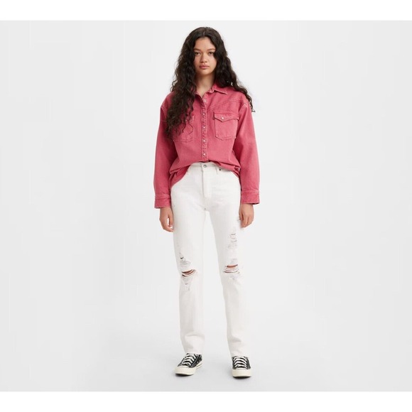 501® LEVI'S® ORIGINAL JEANS‎ In Destructed White Sz 31x30 NWT $128 - Picture 1 of 9